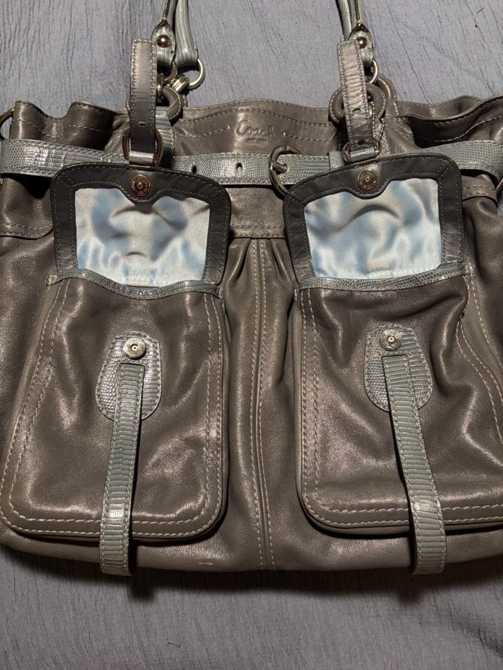 COACH LEGACY NS METALLIC GRAY XL LEATHER BUSINESS TOTE - Picture 2 of 7